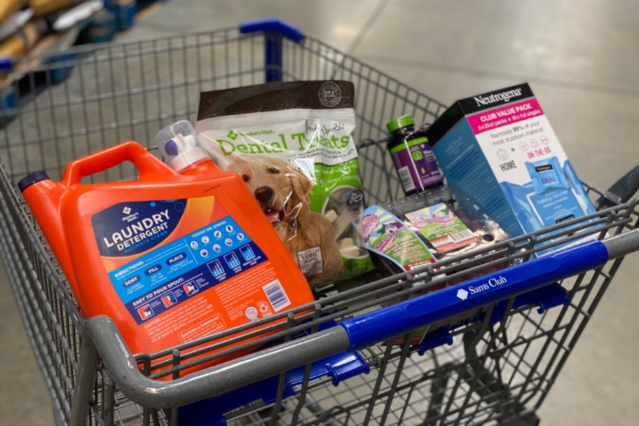 household items inside a sams club cart