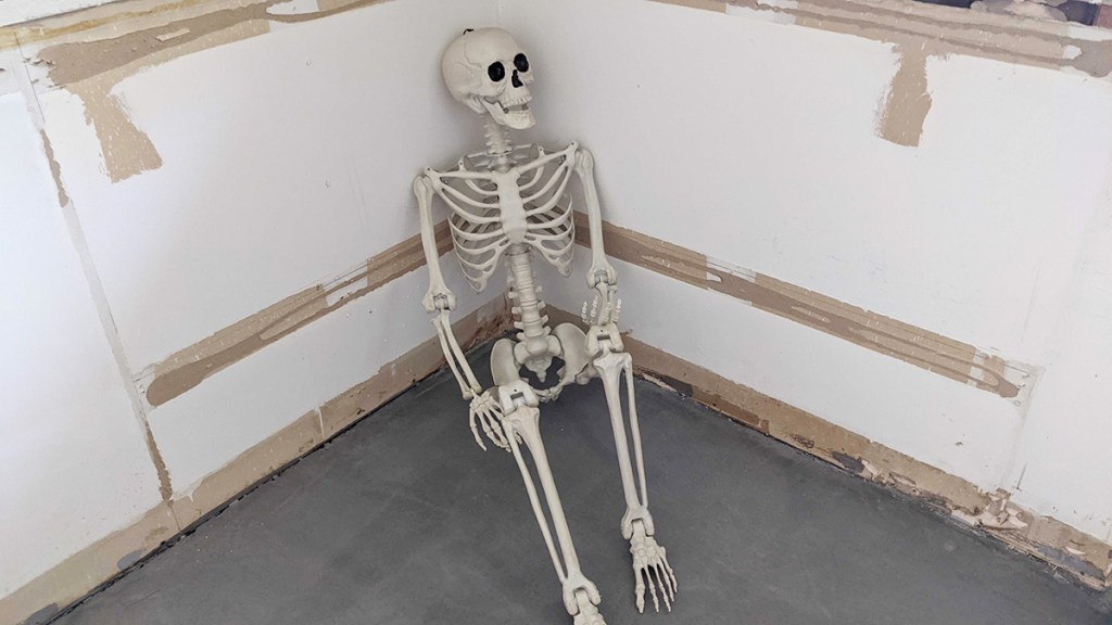 skeleton decor in kitchen for prank