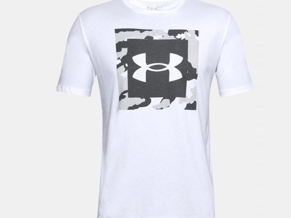 white and camo under armour tee