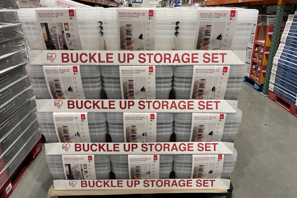 4 pack storage containers at costco stacked in store at costco