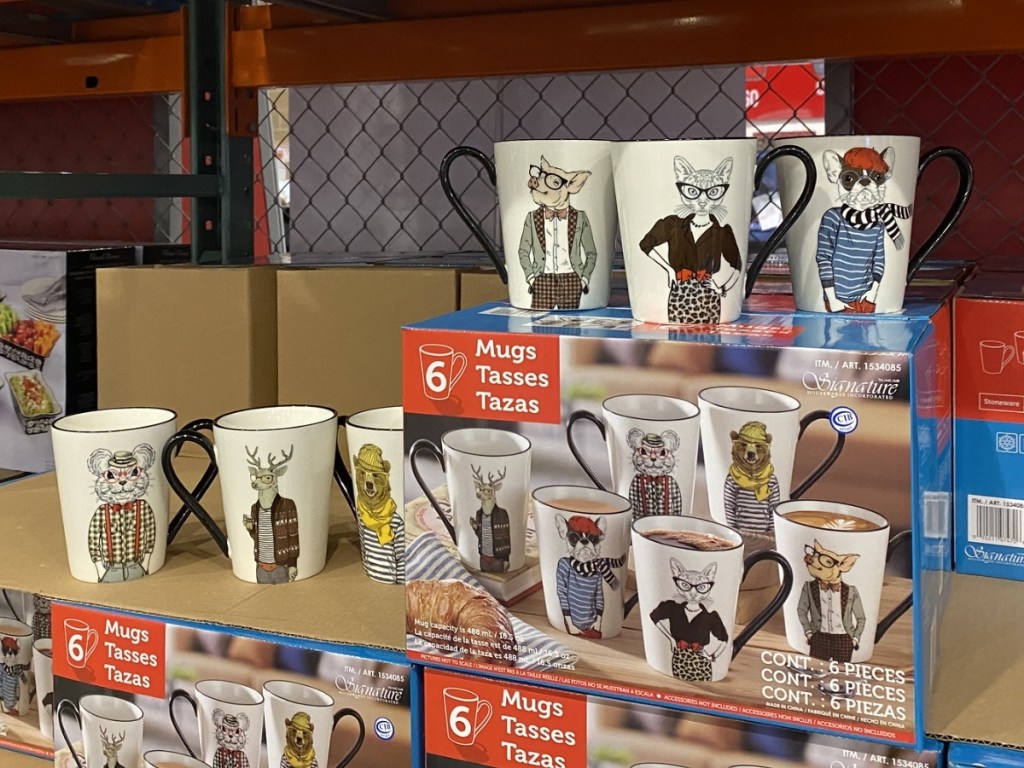 signature animal mugs on costco store shelf