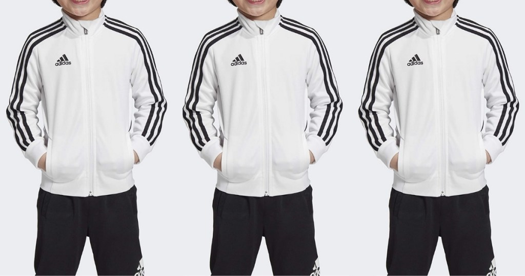 white adidas zip front tricot jacket