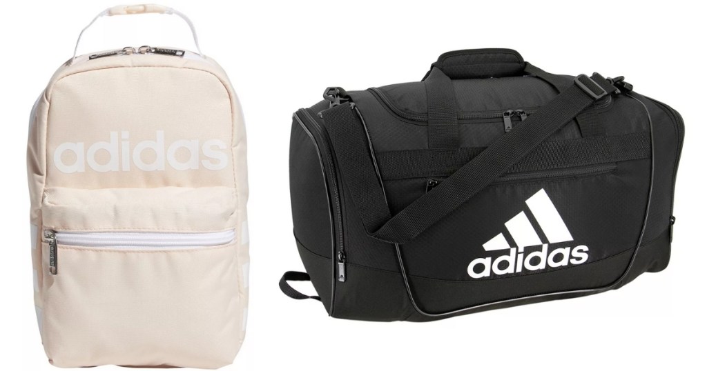 adidas santiago pink lunch bag and black duffel bag