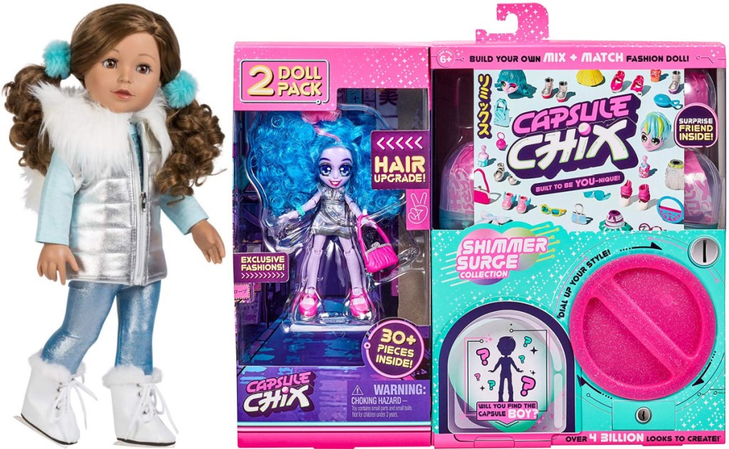 Adora Amazing Girls 18-inch Ice Skating Ava Doll and Capsule Chix Shimmer Surge 2-Doll Pack