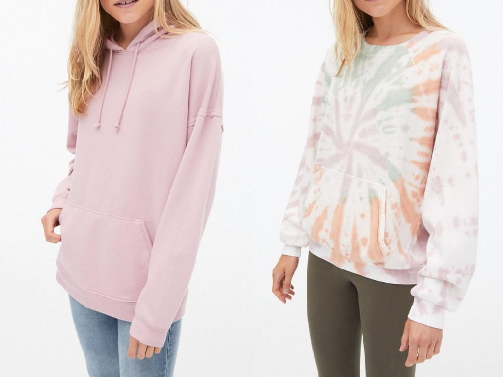 pink and tie dye oversized hoodies from aeropostale