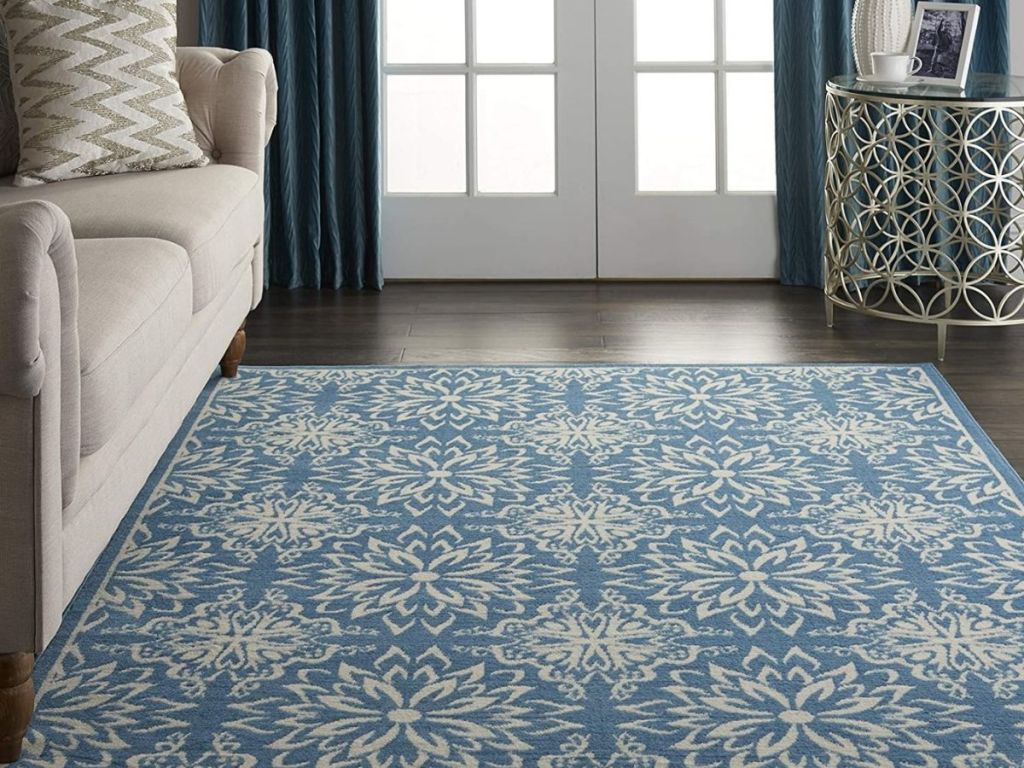 Blue and white area rug