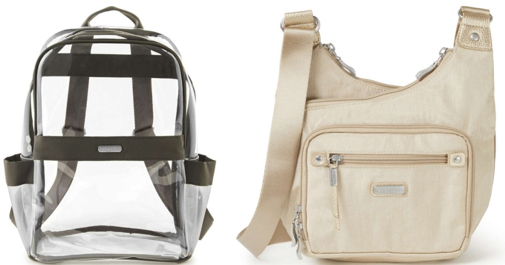 clear backpack and cream baggalini