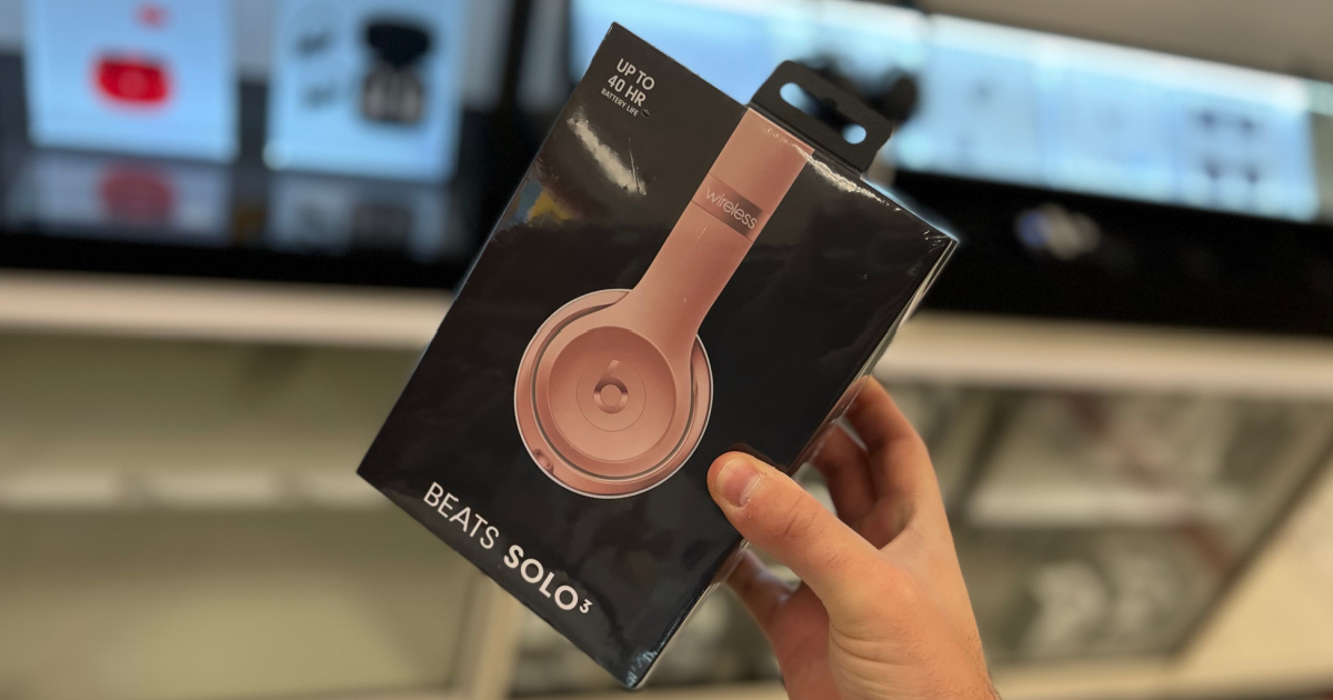 Beats brand headphones in pink in packaging