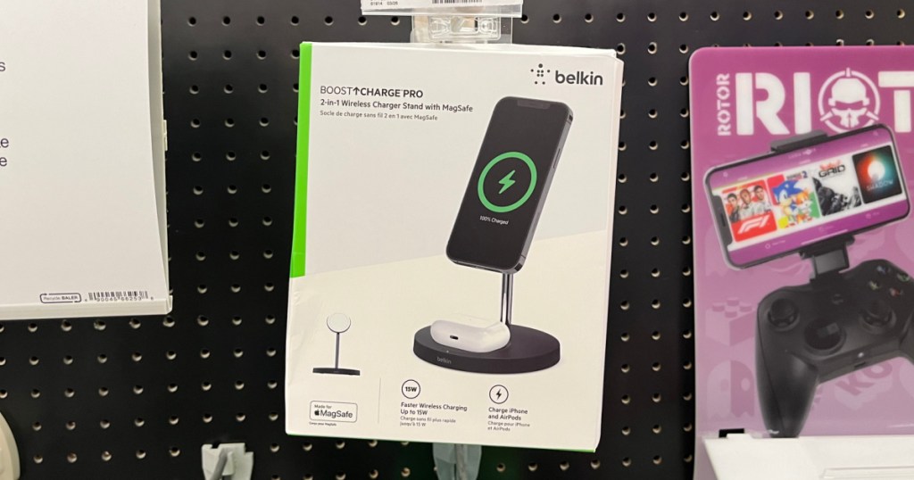 black wireless phone charger on rack 