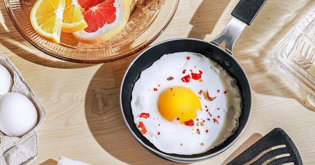 bella mini egg pan with egg and fruit