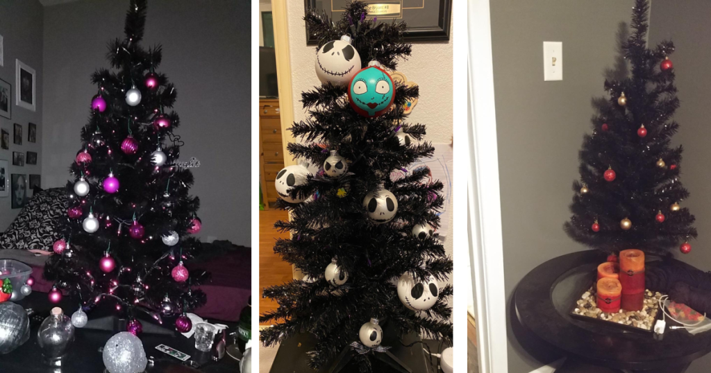 Black Trees decorated for Christmas