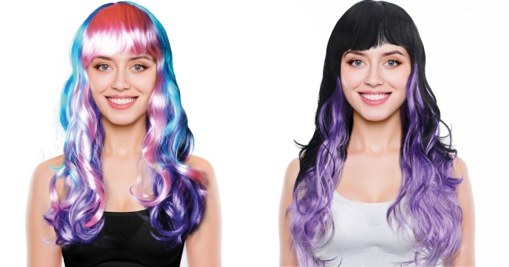 two women wearing wigs