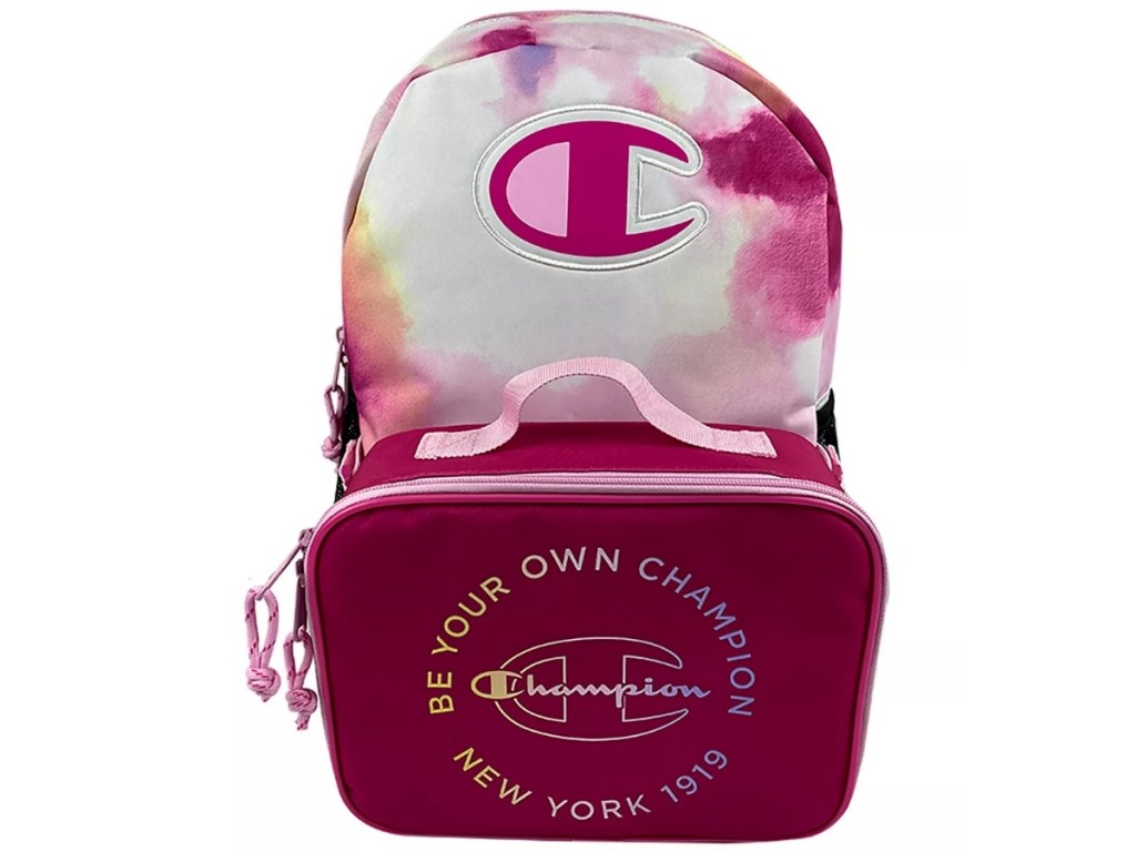 champion pink backpack and lunchbox combo