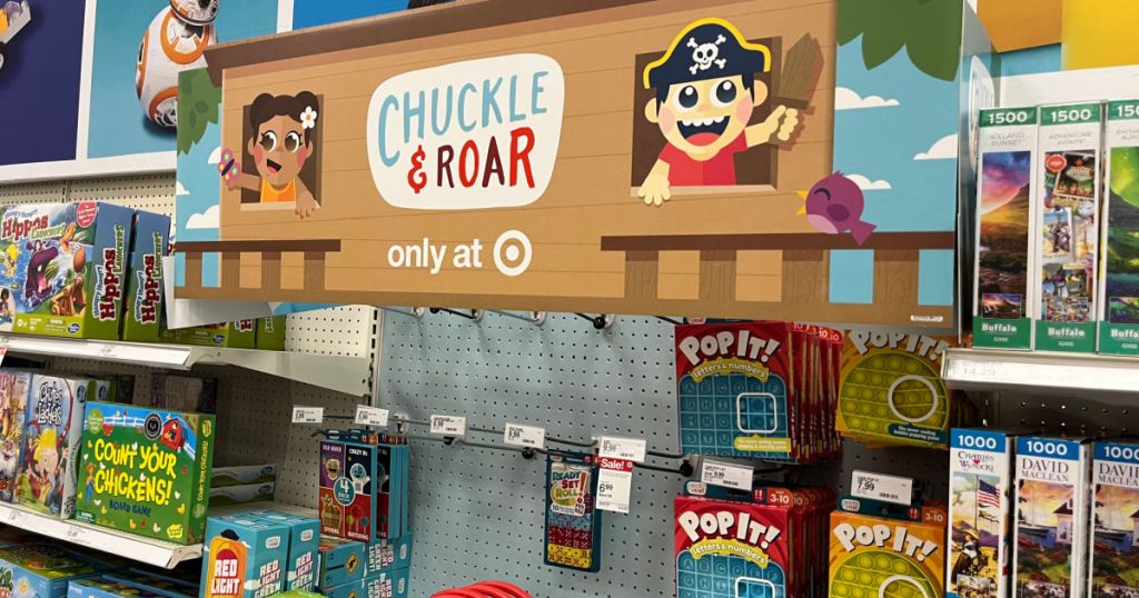 play pirate picture on sign with toys 