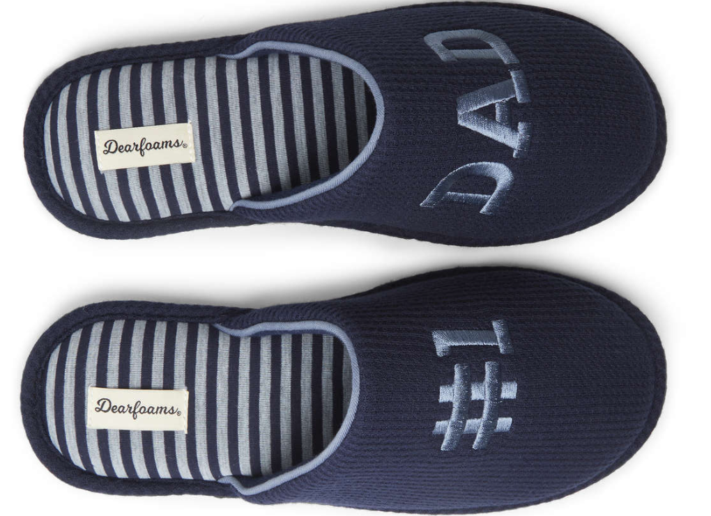 pair of slippers that say #1 Dad