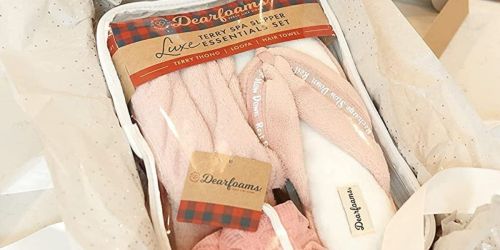 Dearfoams Spa Slipper Set Only $17 (Regularly $36) | Includes Slippers, Hair Towel & Loofa