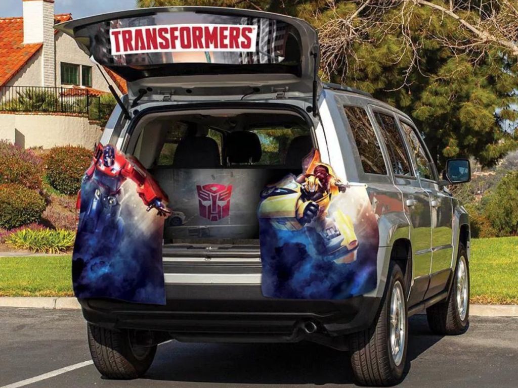 SUV Trunk decorated with Disguise Trunk or Treat Kits featuring Transformers