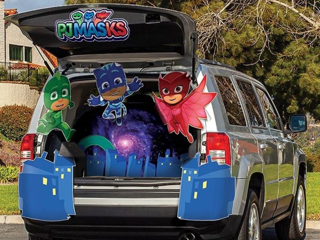 SUV decorated with a Disguise Trunk or Treat Kits featuring PJ Masks