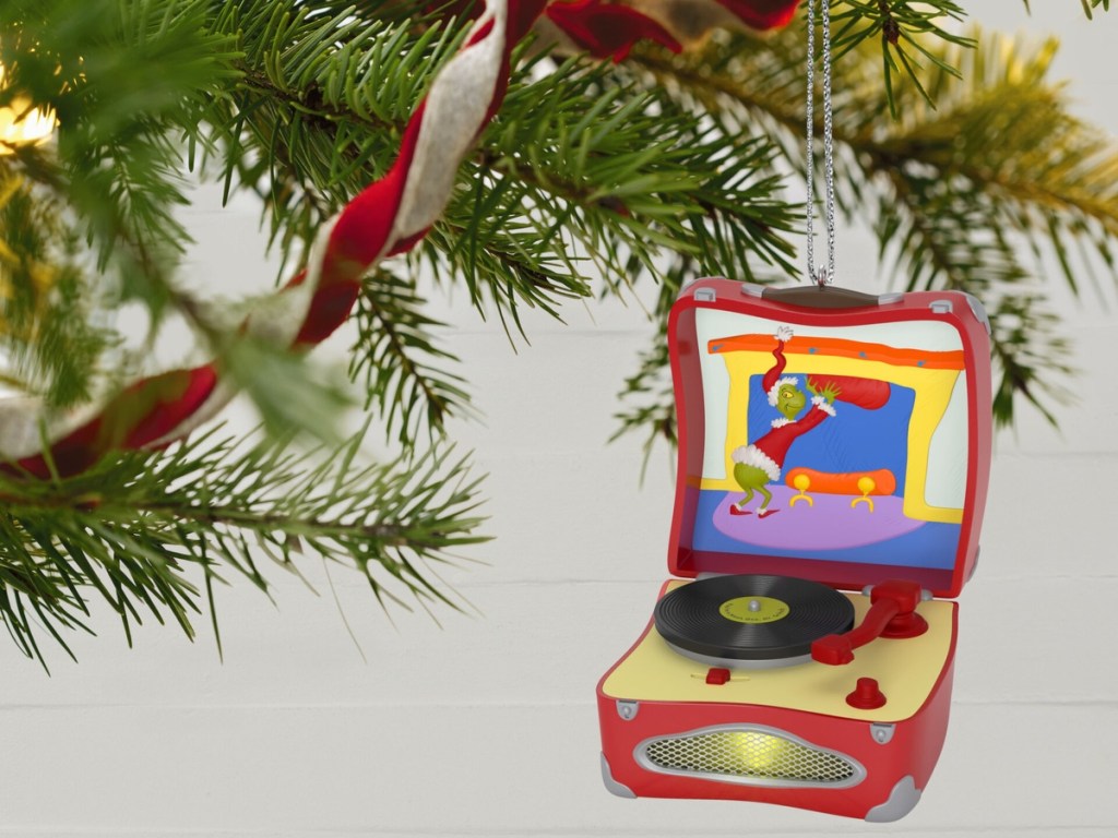 Grinch record player Christmas ornament