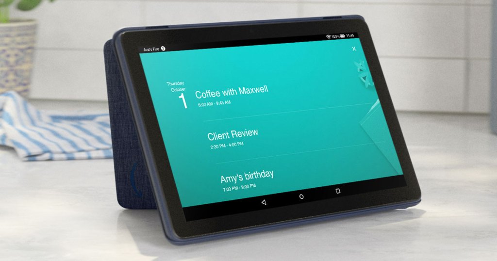 fire tablet displaying calendar