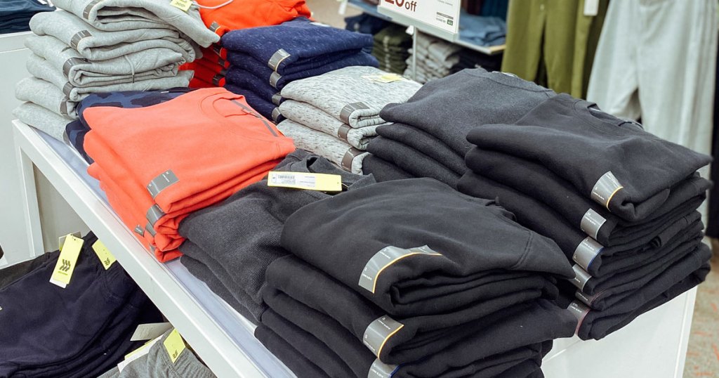 folded sweatshirts display at target