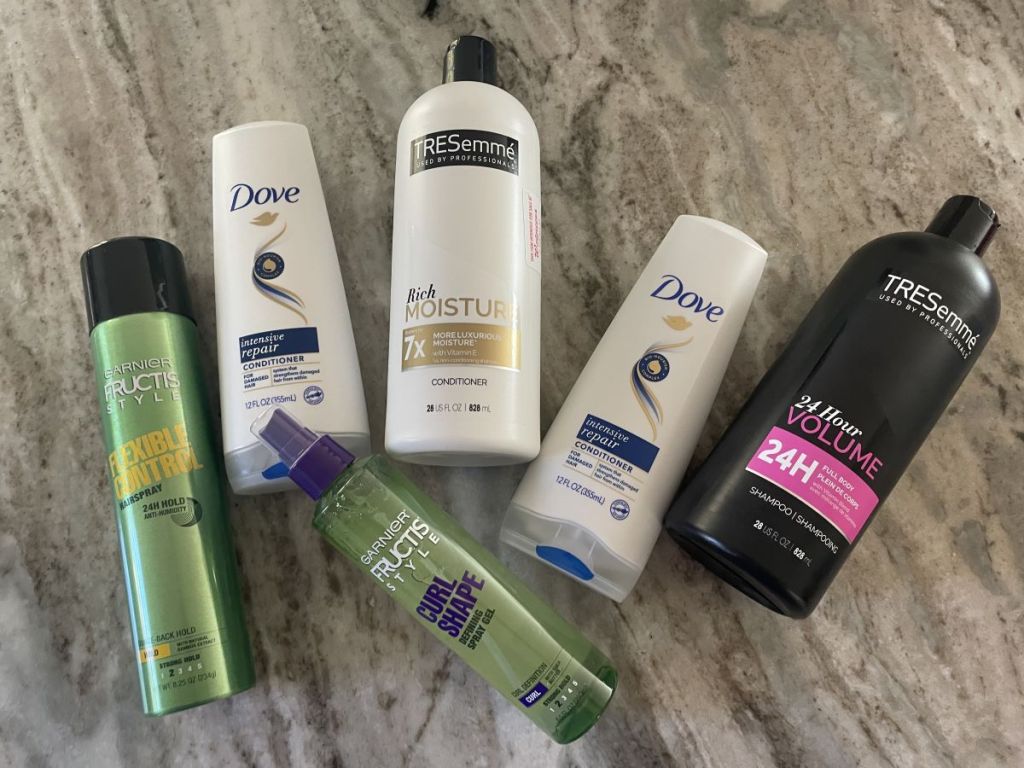 haircare products on a counter