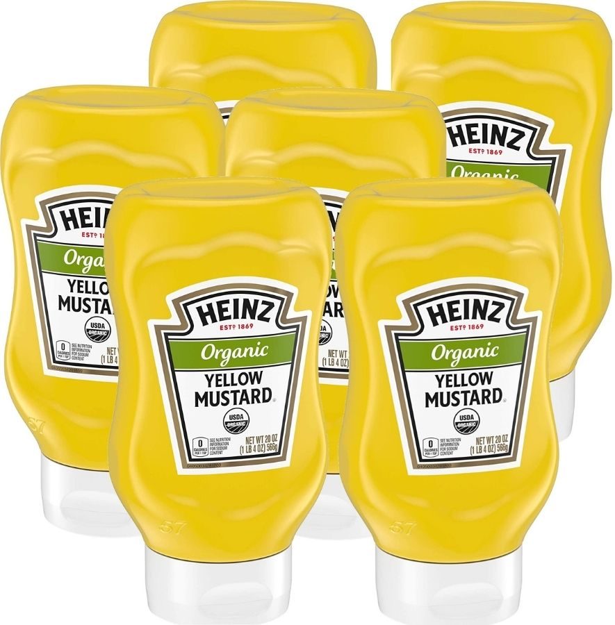 6 squeeze bottles of Heinz Organic Yellow Mustard