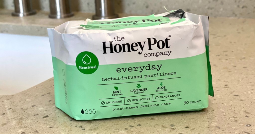 Honey Pot Pantiliners on Bathroom Shelf