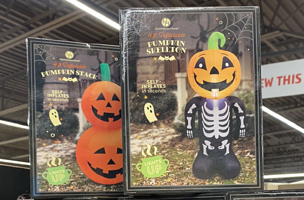 Huntington Home pumpkin stack and pumpkin skeleton 4′ Light-Up Inflatable