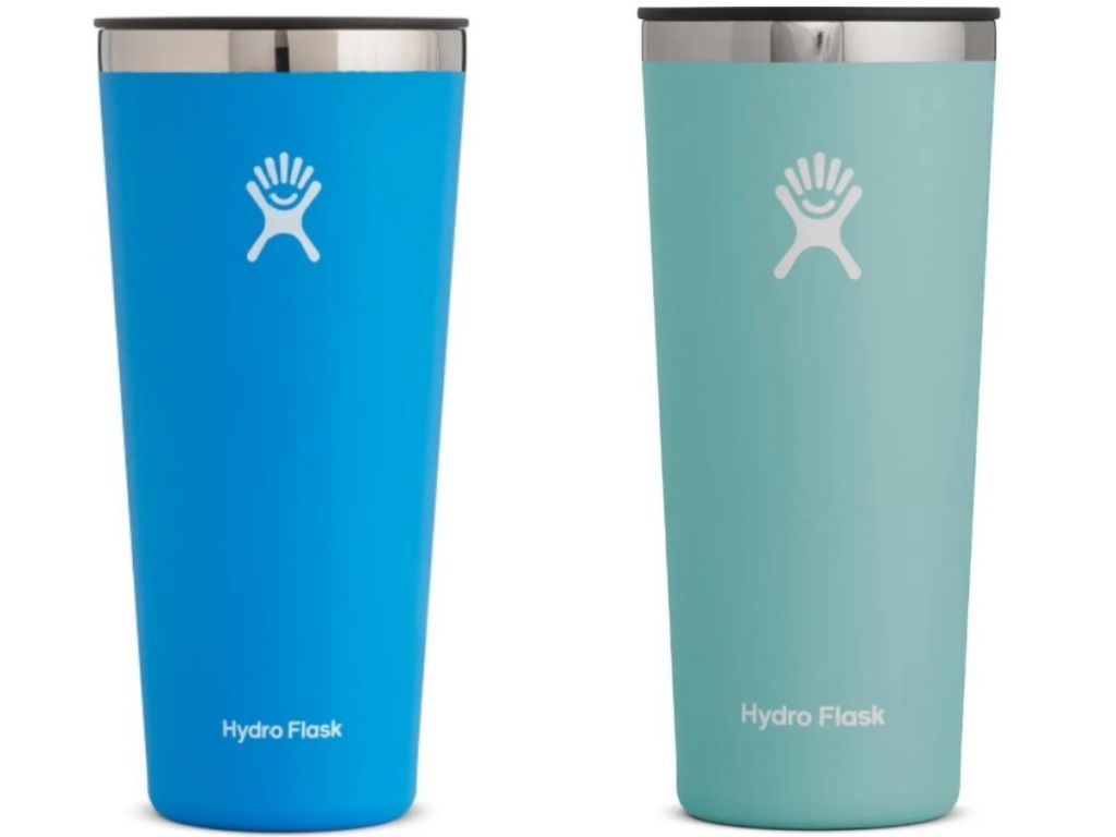 Blue and green Hydro Flask tumbler