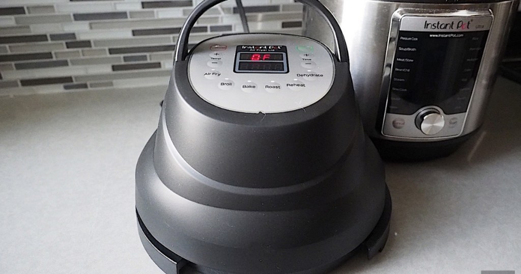 instant pot air fryer lid on counter