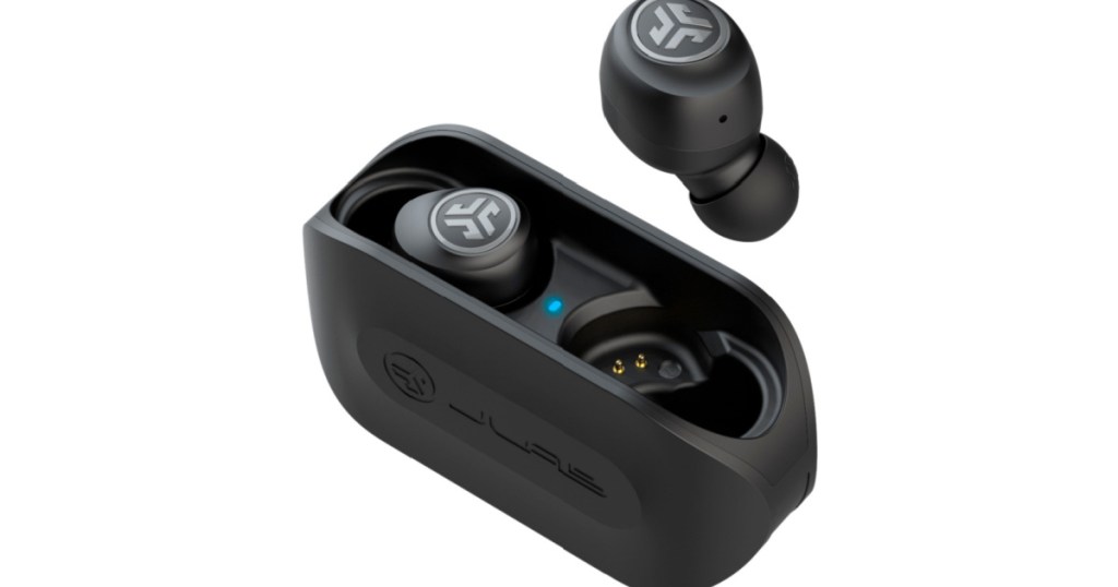 black wireless earbuds in case