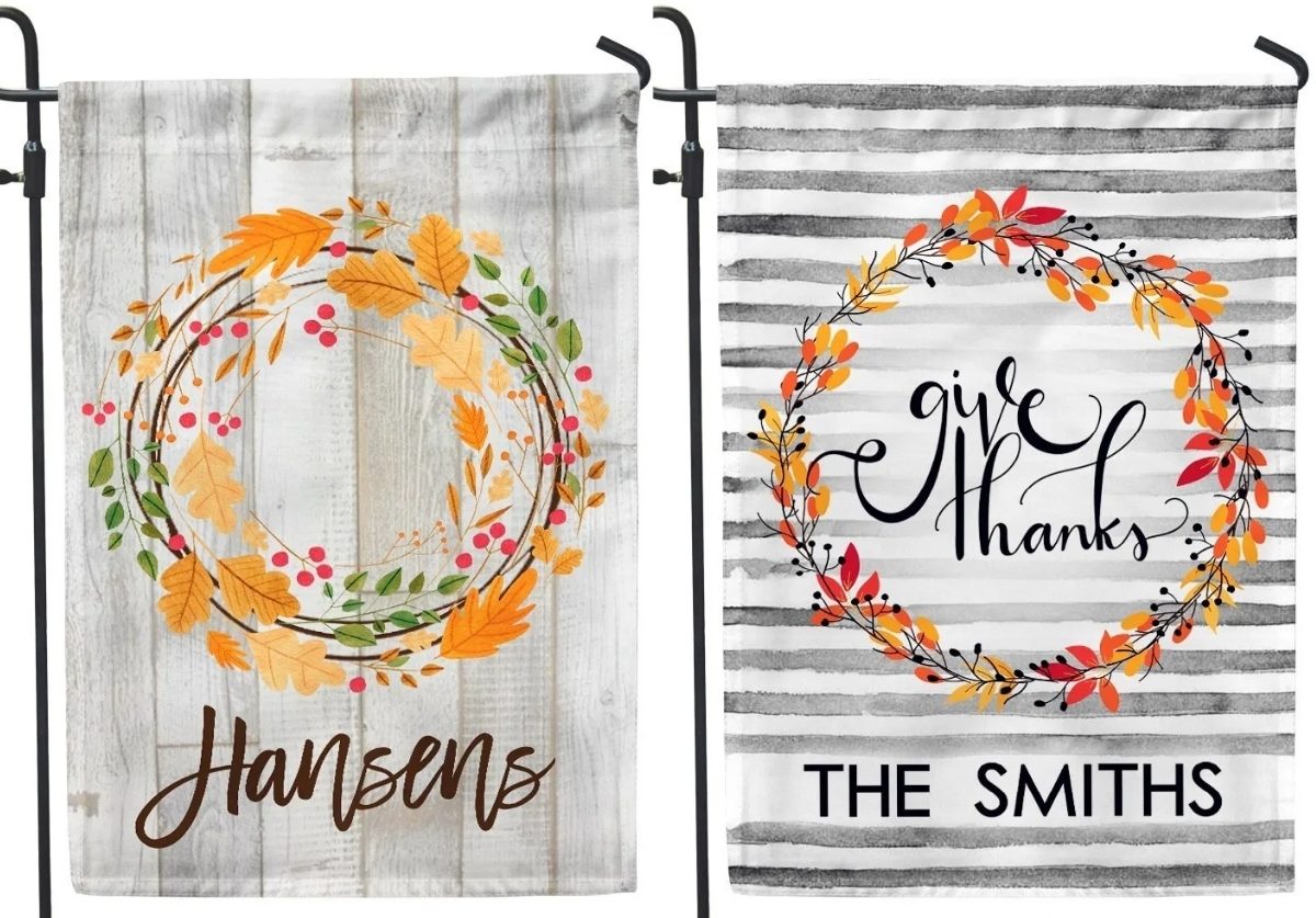 customized fall wreath home and garden flags from jane