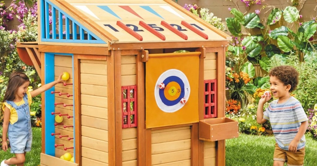 kids playing with little tikes adventures game play house