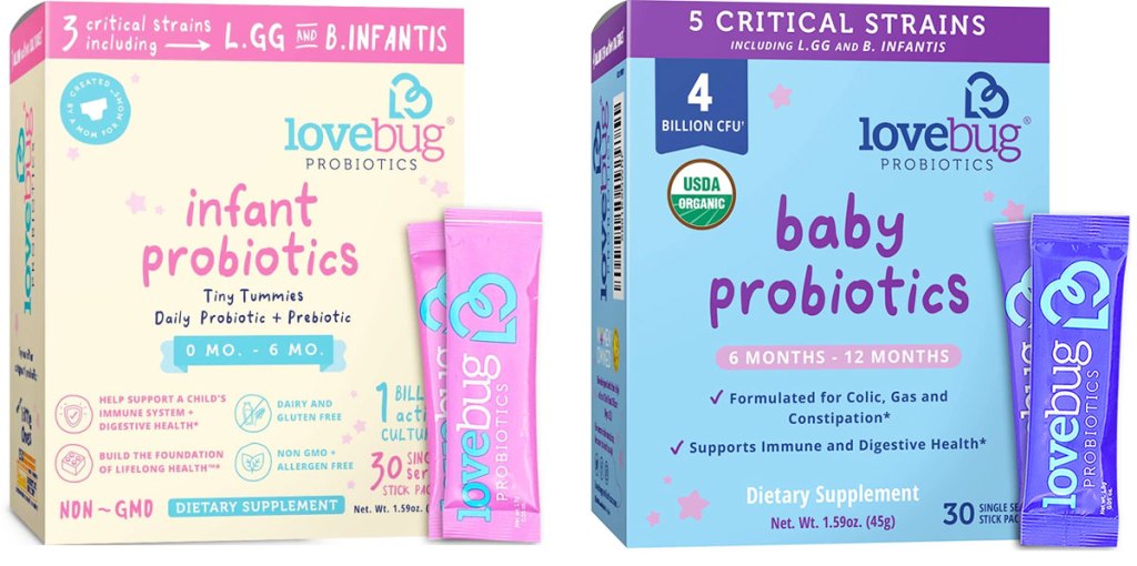 two boxes of lovebug baby probiotics