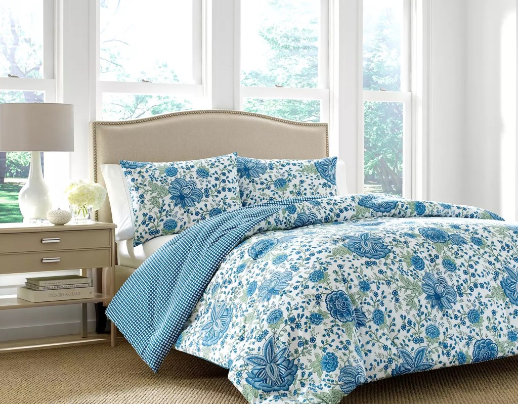 Martha Stewart Monroe 3-Piece Comforter Set on bed 