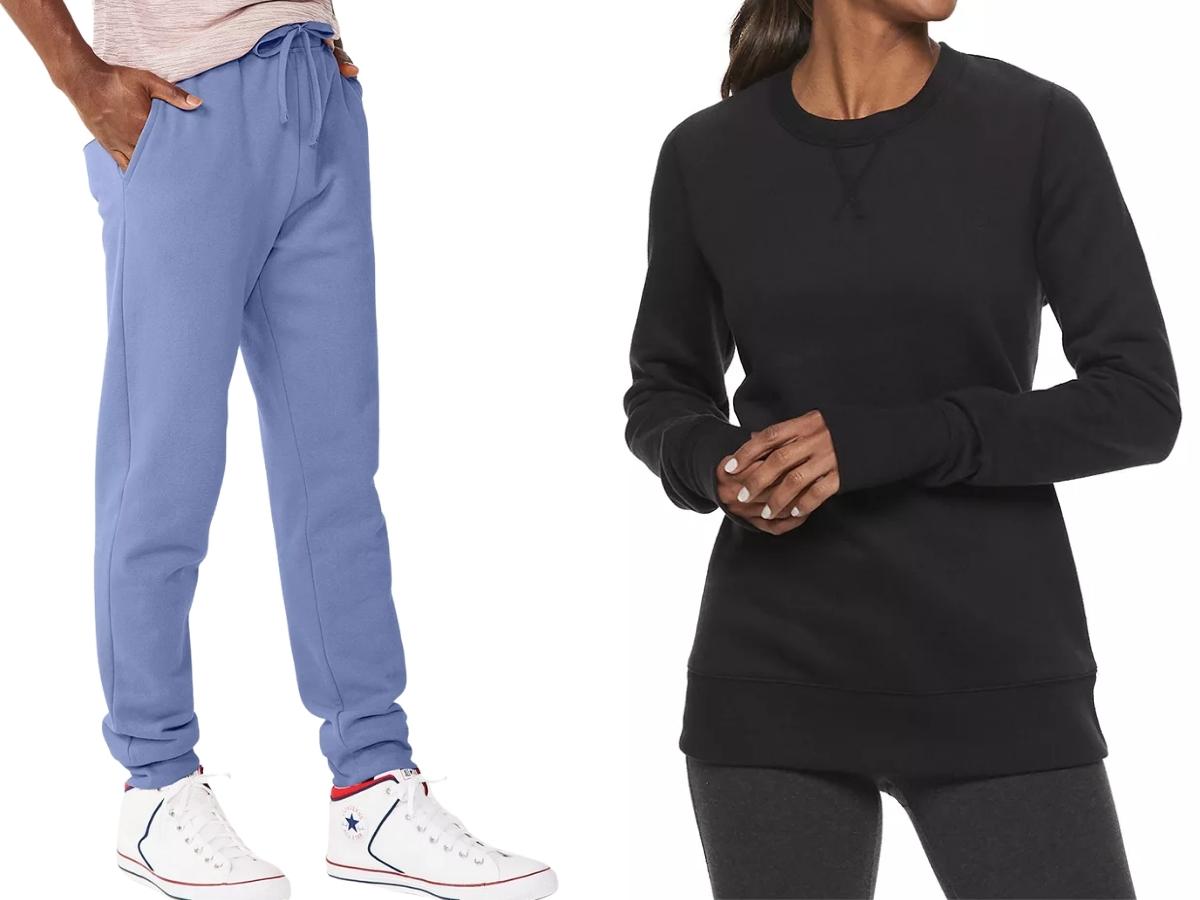 men's tek gear joggers and women's crew sweatshirt