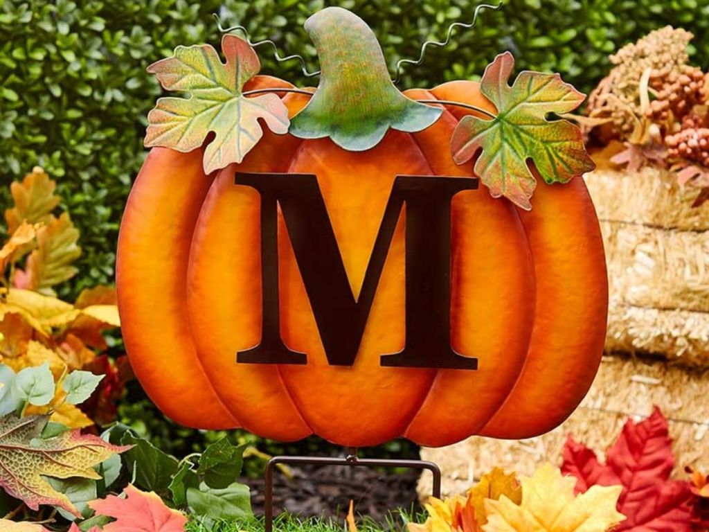 Monogram Pumpkin Yard Stake