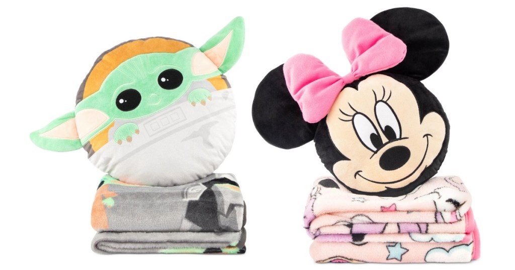 nogginz baby yoda and minnie mouse pillow and blanket set