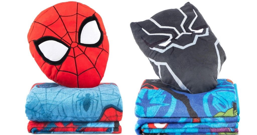 nogginz marvel spiderman and the black panther pillow and blanket set