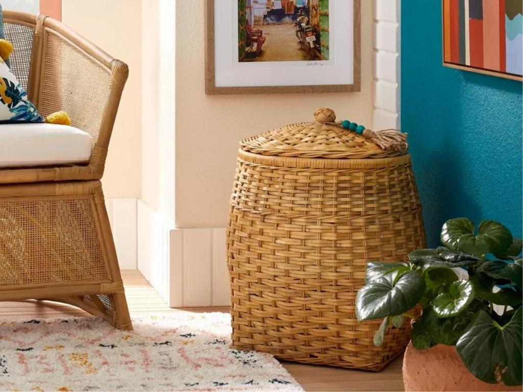 opalhouse rattan basket with tassel lid
