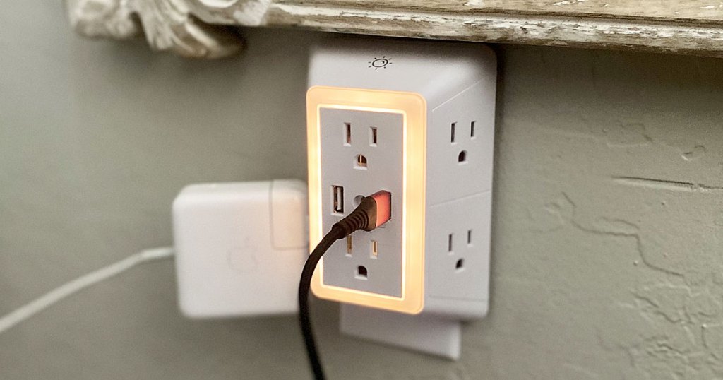 multi-outlet surge protector in wall outlet