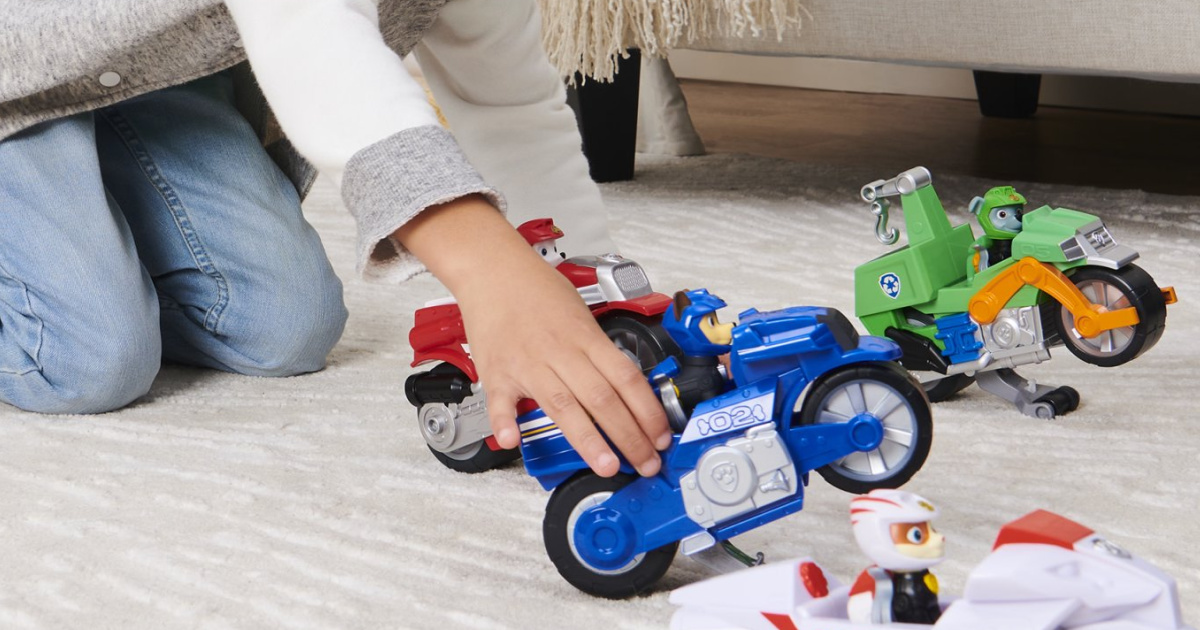 boy playing with a Paw Patrol toy set