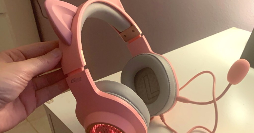 Pink Cat Ear Gaming Headset w/ RGB Lighting