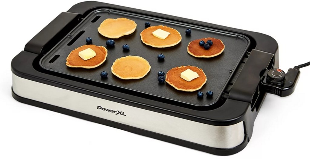 powerxl indoor grill reversible griddle side with pancakes