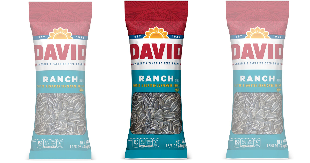three side by side stock images of Ranch david sunflower seeds pouches