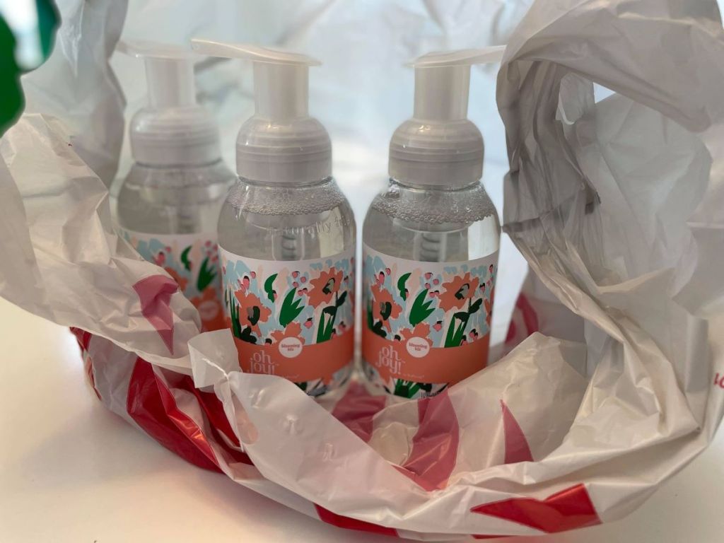 three hand soaps in a bag