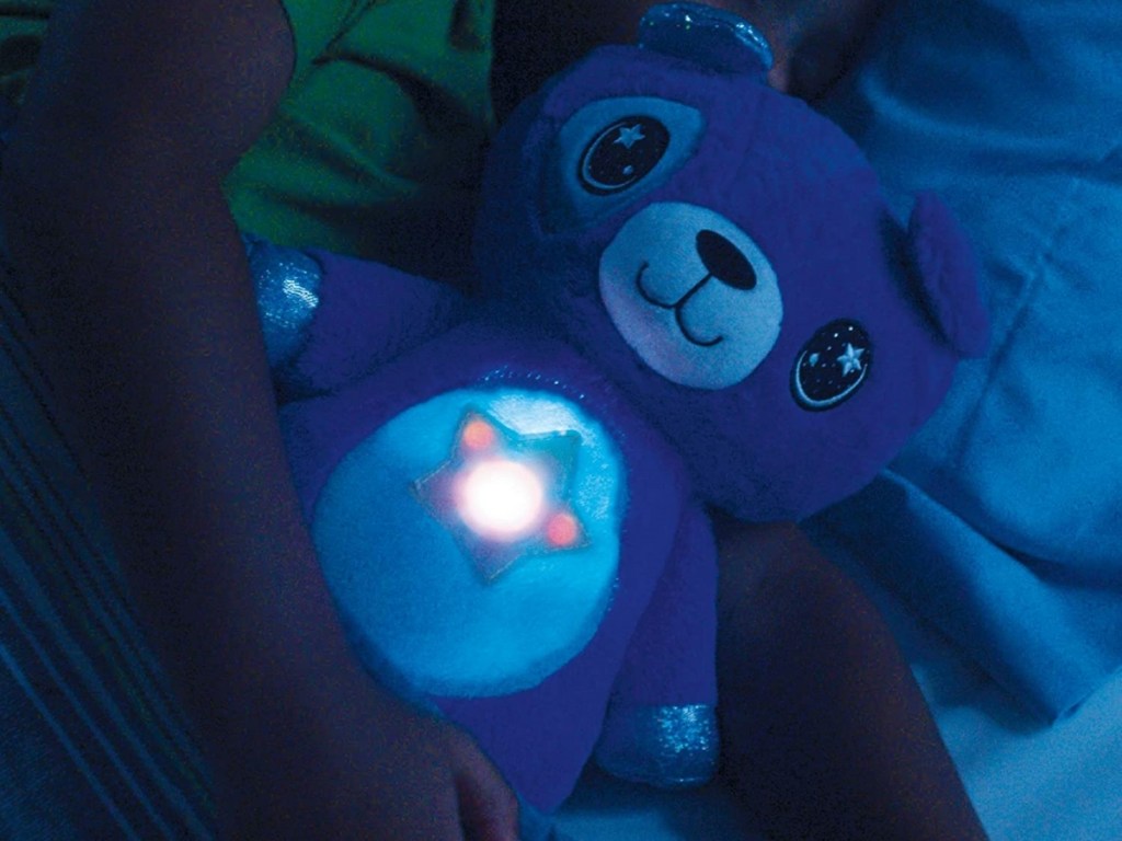 boy holding a star belly cuddly puppy night light