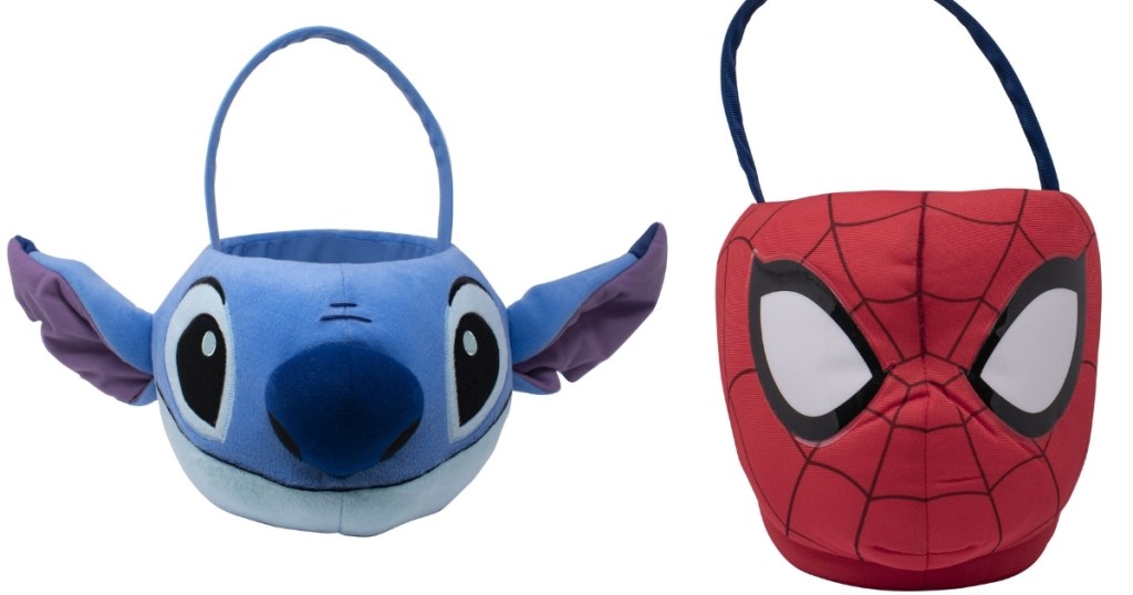 stitch and spiderman plush halloween buckets