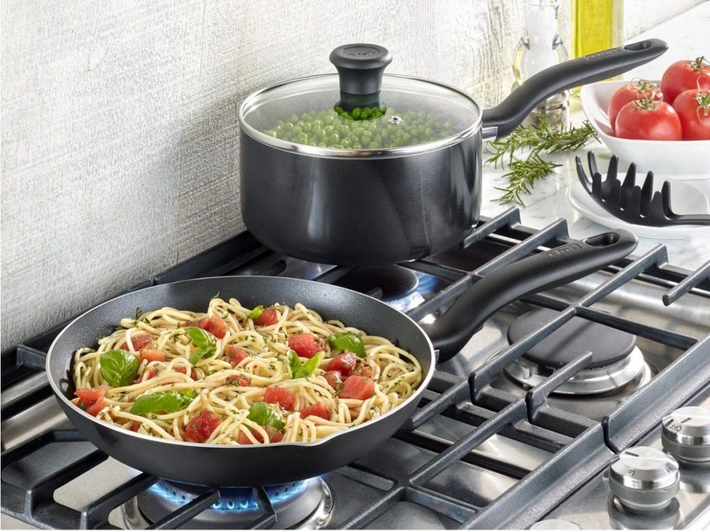 t-fal culinaire cookware set with frying pan and pot
